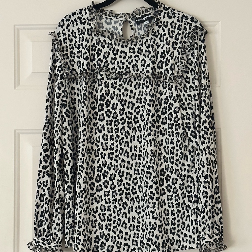 Karl Lagerfeld Paris Black and White Leopard Print Blouse
